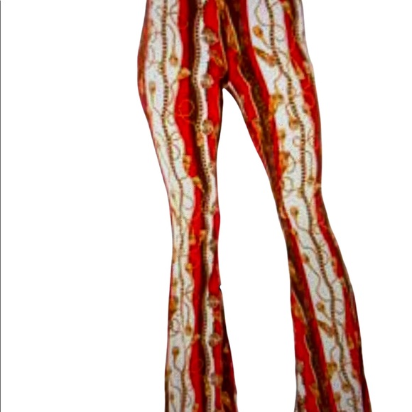 Pants - Red Chain Print Bell Bottom Pants
